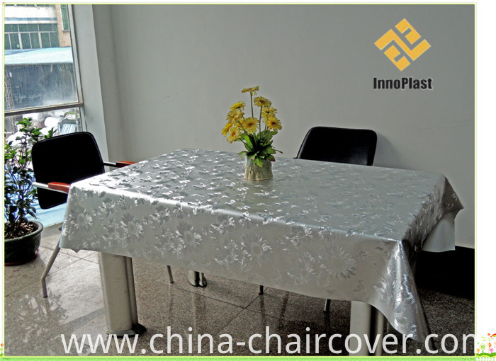 PVC Siliver Embossed Tablecloth with Fabric Backing